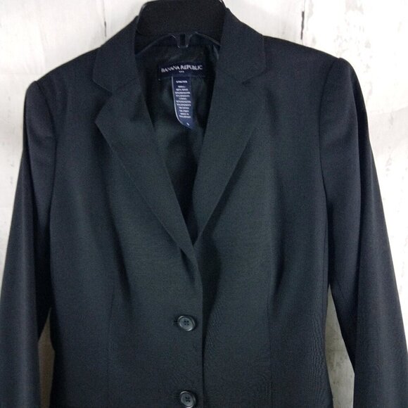 Banana Republic Stretch Womens Size 0 Wool Blend 2 Btn Black Suit Blazer Jacket - Picture 2 of 13